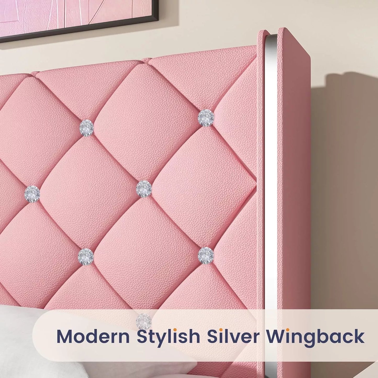 Queen Size Upholstered Bed Frame with Diamond Headboard - DSARD