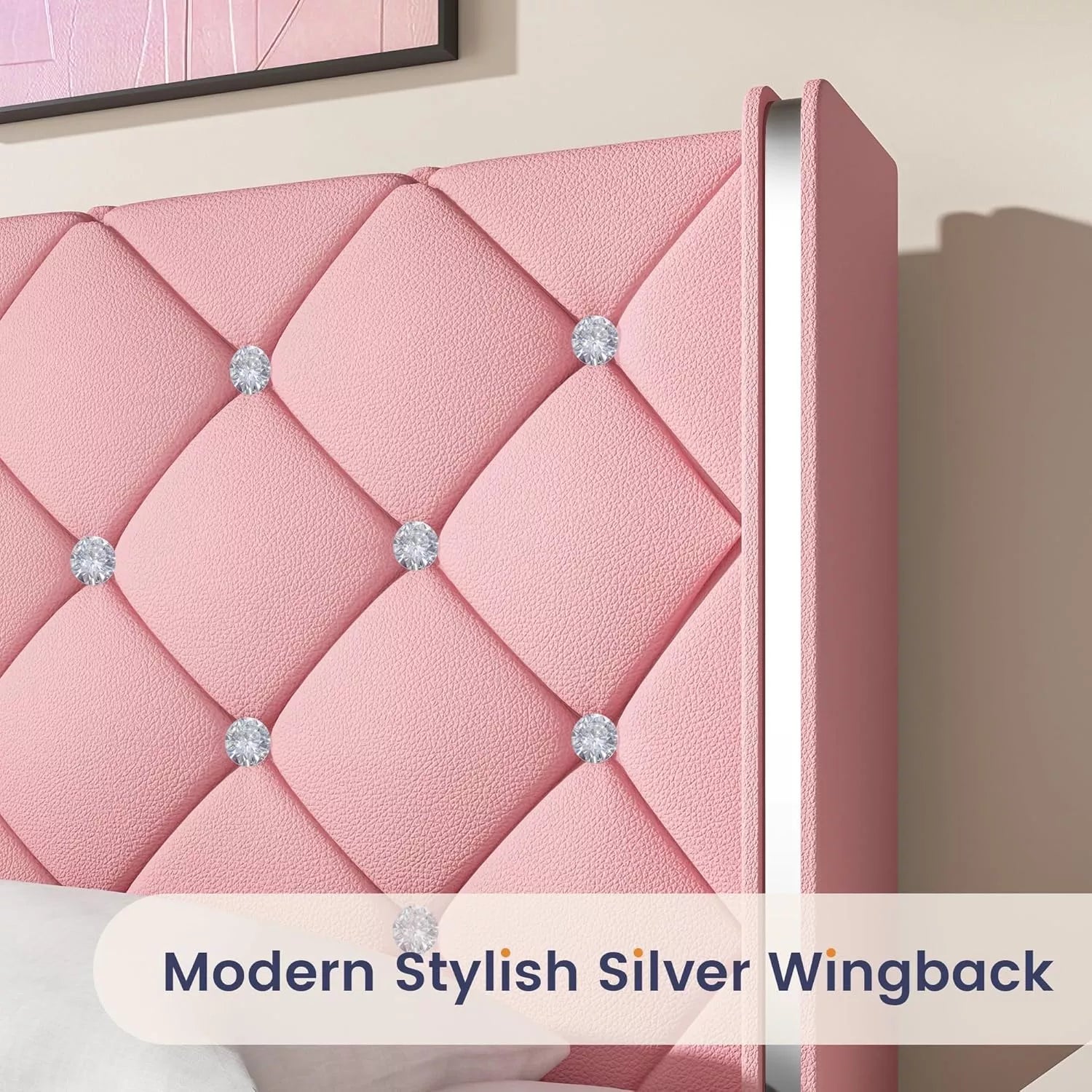 Queen Upholstered Bed Frame with Diamond Tufted Headboard
