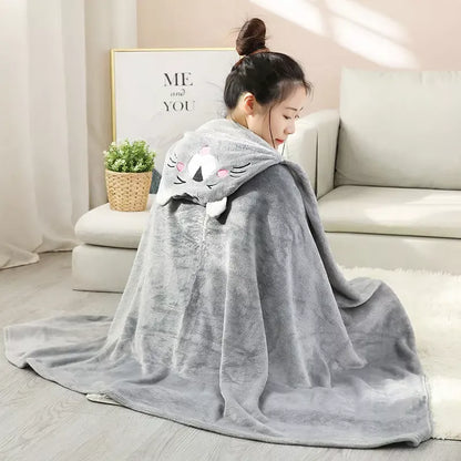 Cozy Cartoon Hooded Blanket – Wearable Coral Velvet Throw for Adults & Kids