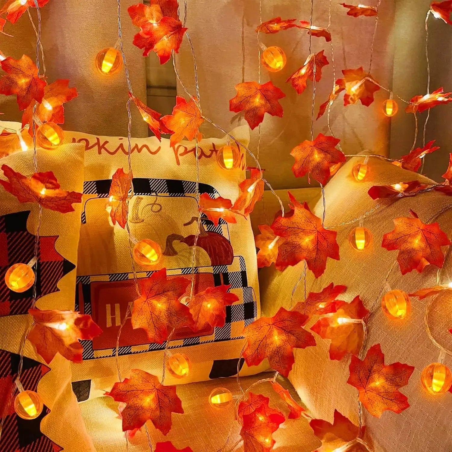 Autumn Maple Leaf & Pumpkin LED String Lights – 1.5M Battery Operated - DSARD