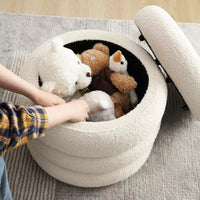 Small Boucle Storage Ottoman – Round Sherpa Footstool with Removable Lid - DSARD