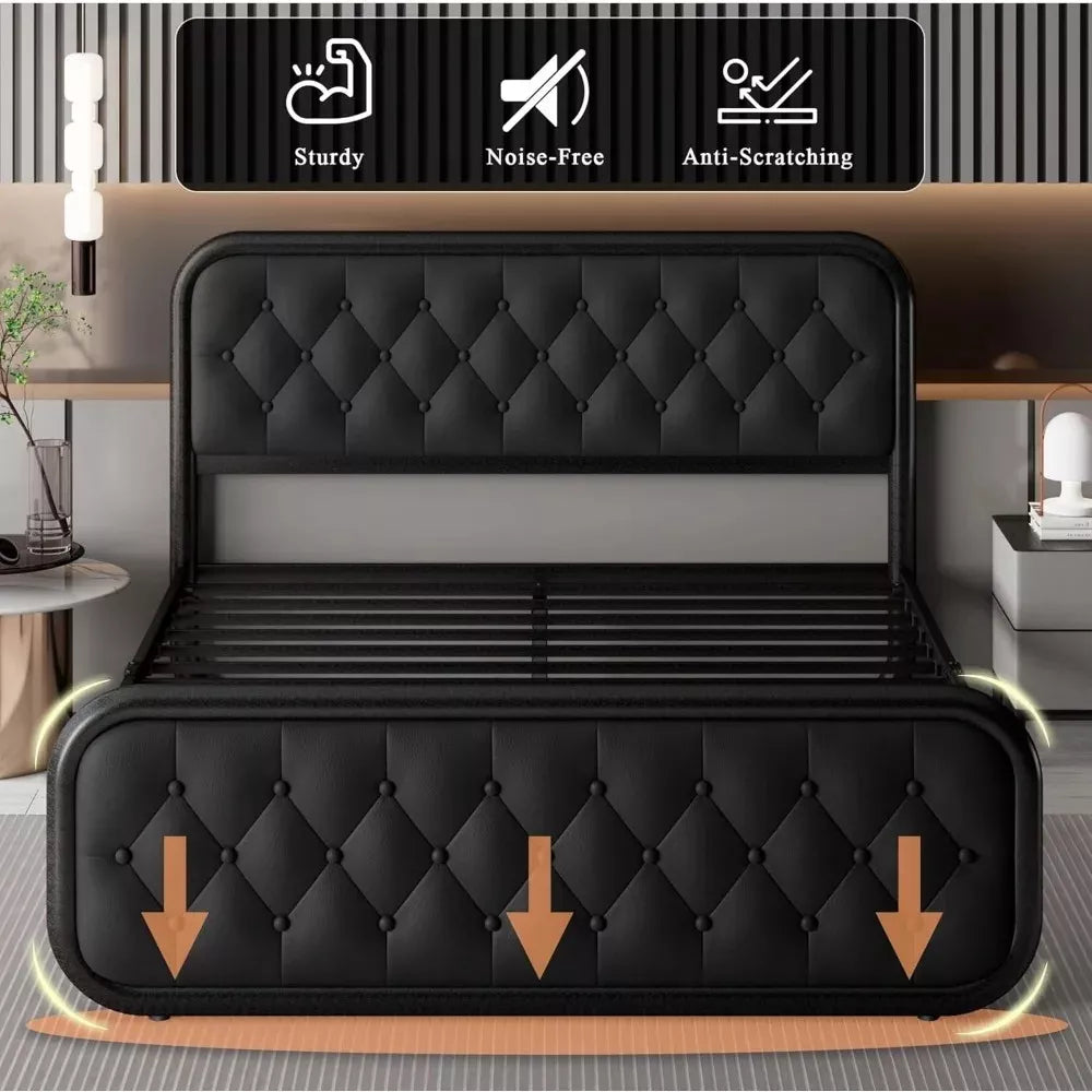 Queen Upholstered Bed Frame with Faux Leather Headboard