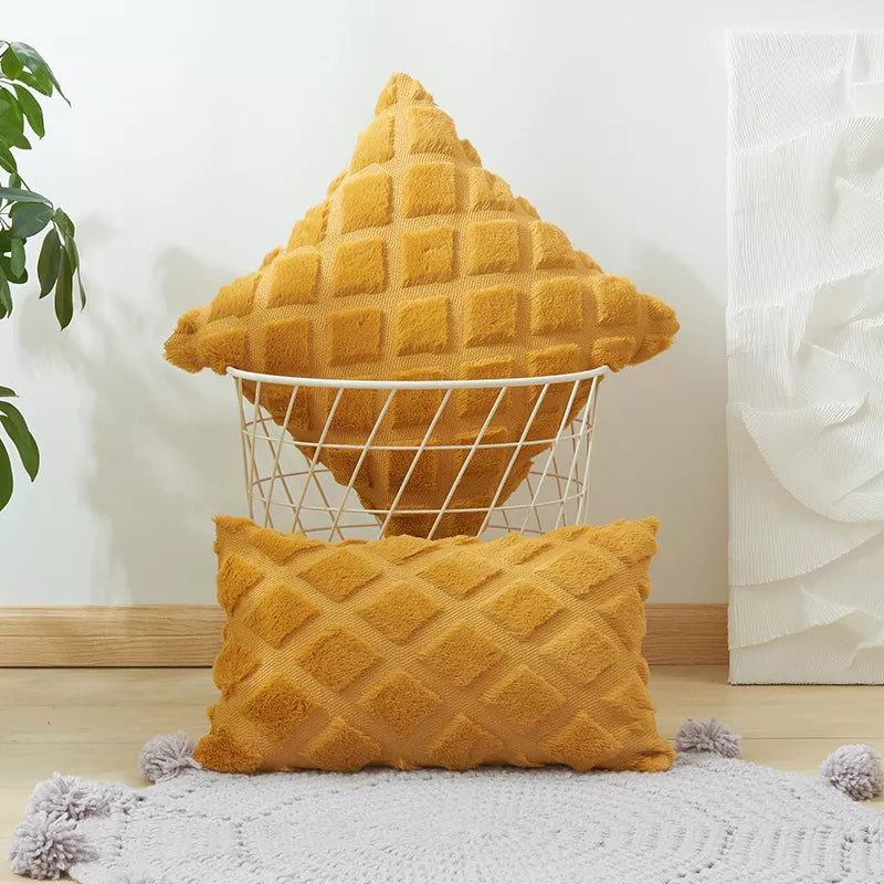 Set of 2 Decorative Boho Plush Throw Pillow Covers – Faux Wool Cushion Covers for Sofa & Bed