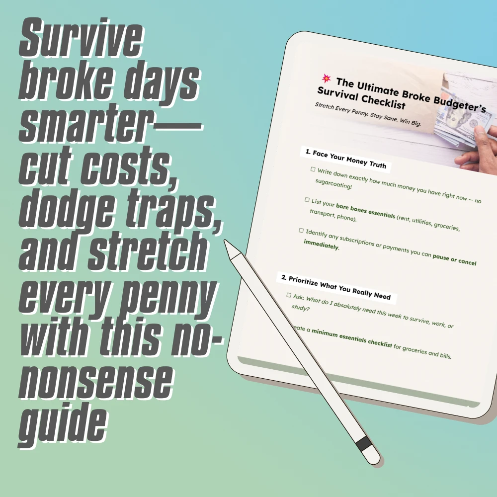 The Ultimate Broke Budgeter’s Survival Checklist – Digital Download – Money-Saving Guide – How Much to Budget for Eating Out
