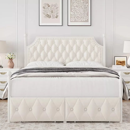 Full Size Upholstered Canopy Bed Frame with Storage Drawers - DSARD