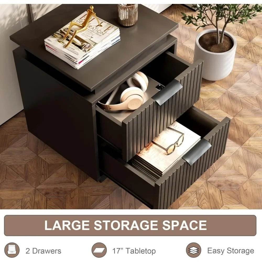 Modern Black LED Premium Nightstands with Drawers