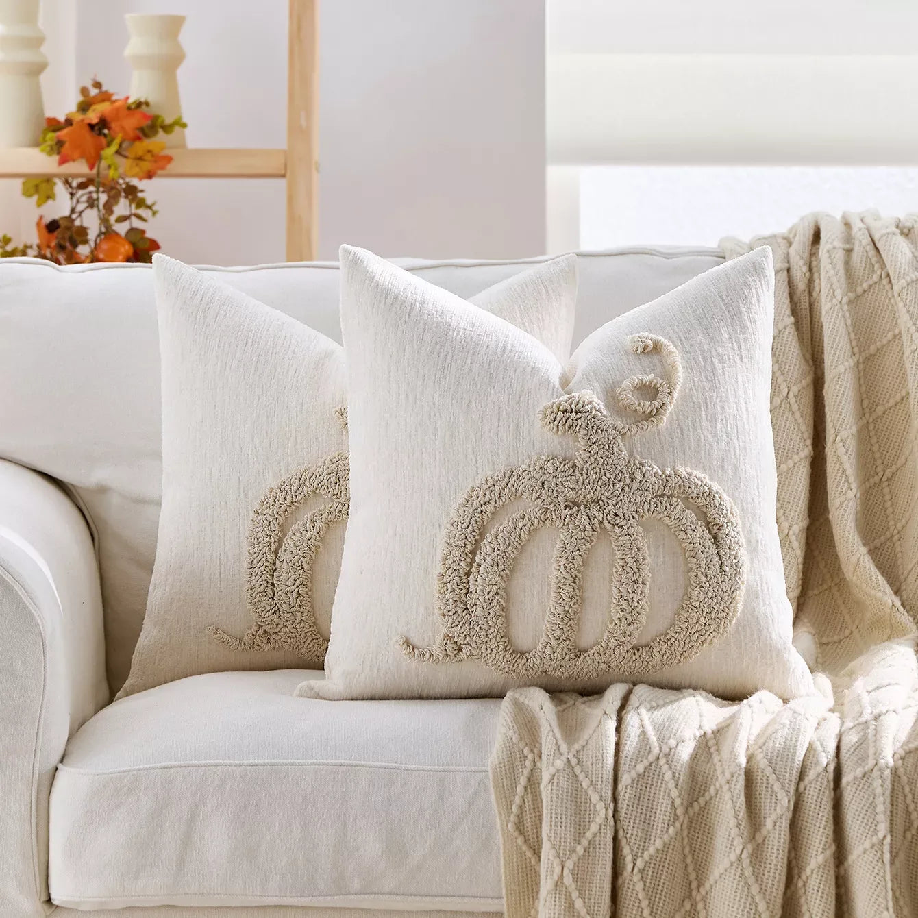 45x45cm Chenille Embroidered Pumpkin Plush Cushion Cover – Cozy Decorative Pillowcase - DSARD