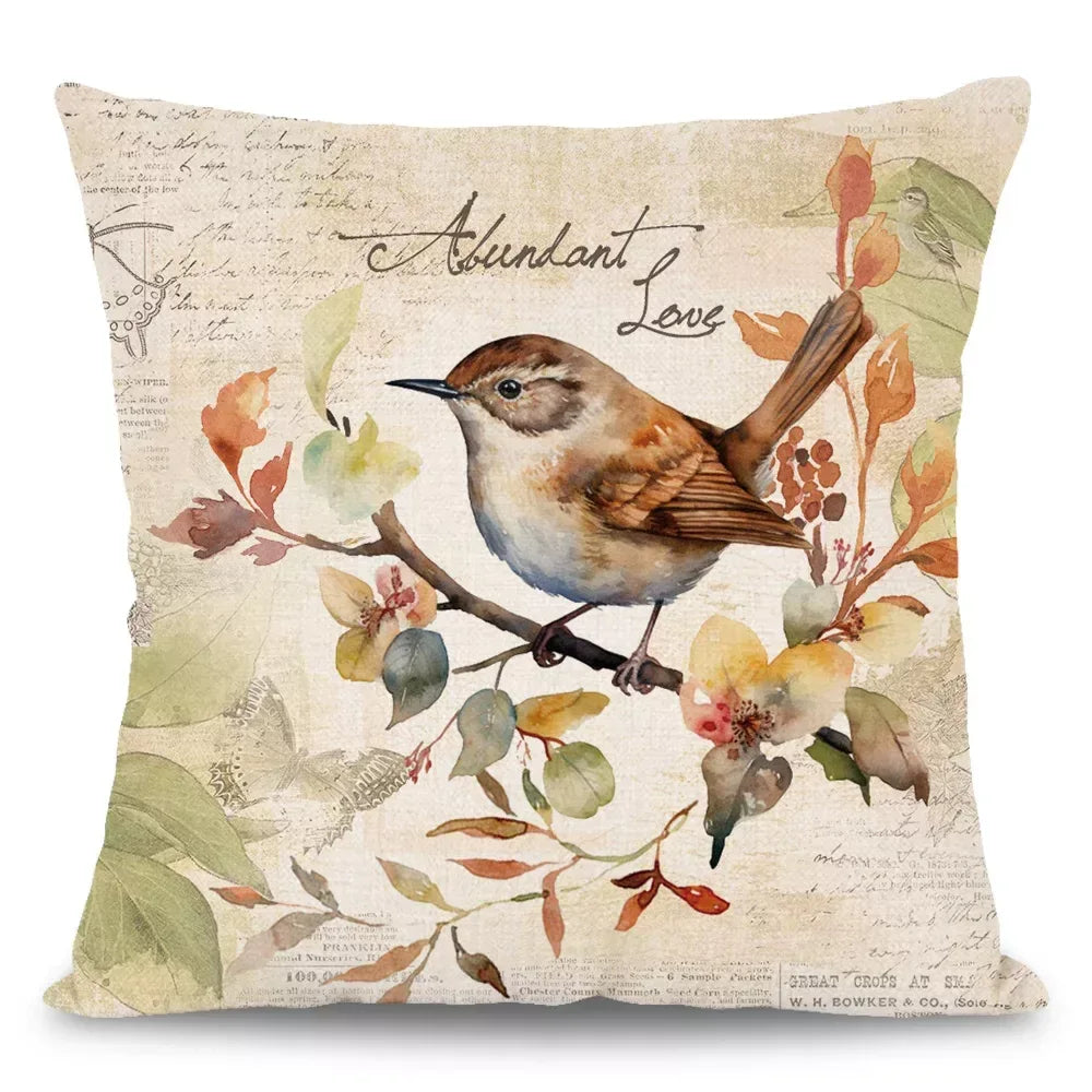 Fall Thanksgiving Maple Squirrel & Bird Pillow Cover – Autumn Harvest Decor - DSARD