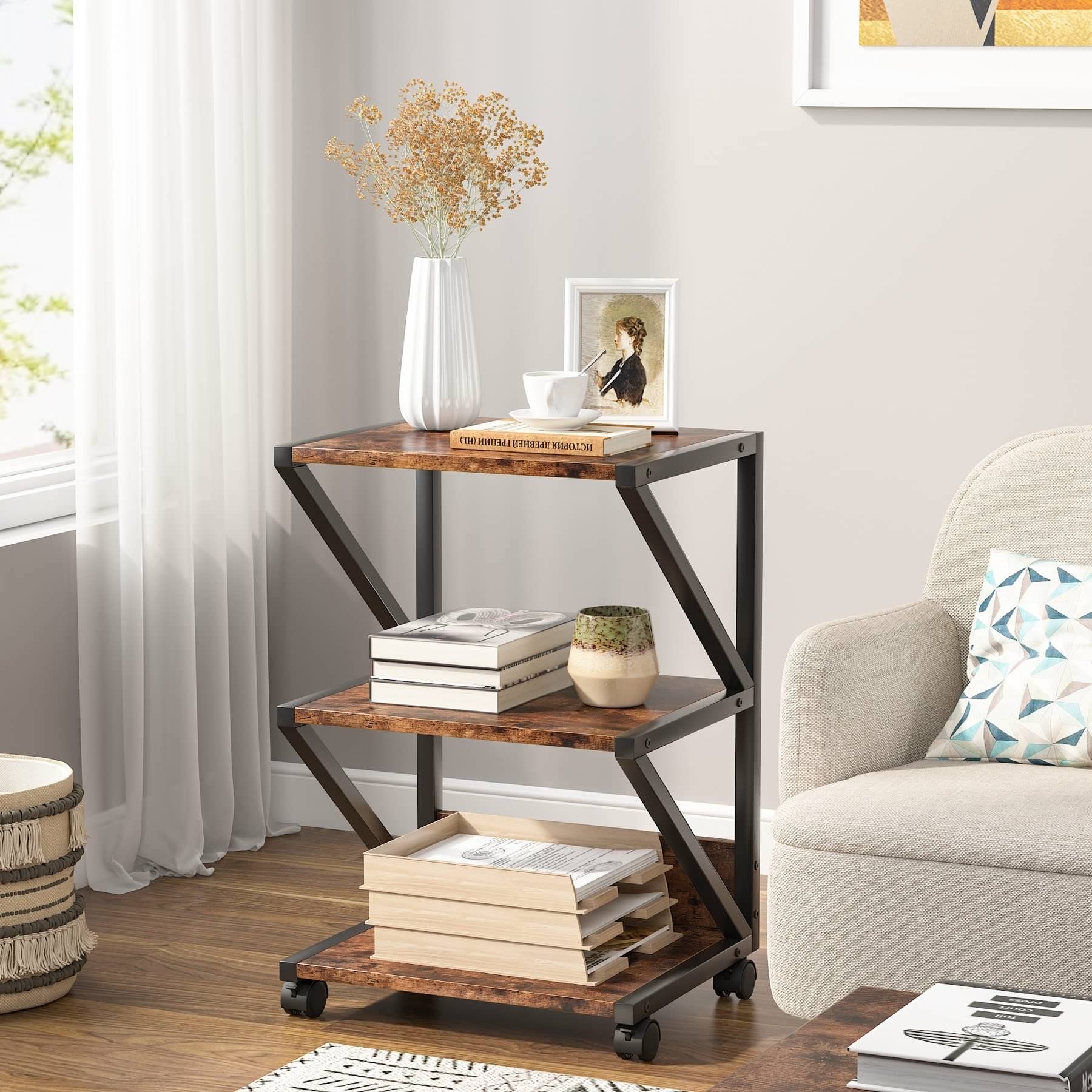 3-Tier Rolling Printer Cart with Storage Shelves and Wheels - DSARD