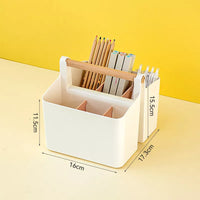 Adjustable Plastic Desktop Organizer Caddy with Wooden Handle