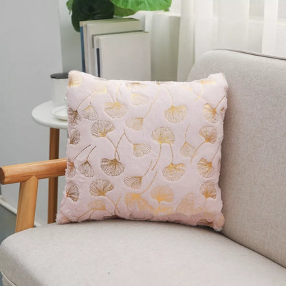 Golden Plush Ginkgo Leaf Cushion Cover 16.5×16.5in