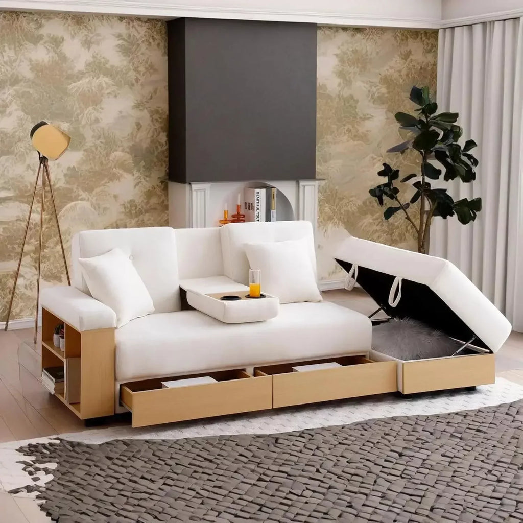 84.65″ Convertible Sofa Bed with Storage Ottoman & Adjustable Armrest - DSARD - DSARD
