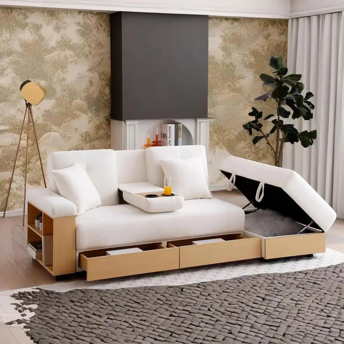 84.65″ Convertible Sofa Bed with Storage Ottoman & Adjustable Armrest - DSARD - DSARD