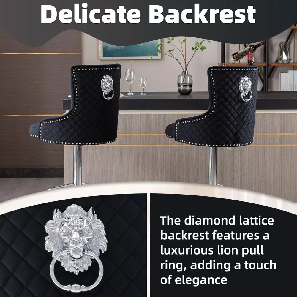 Velvet Swivel Bar Stools Set of 4 – Elegant Counter Height Chairs with Tufted High-Back & Lion Head Ring - DSARD