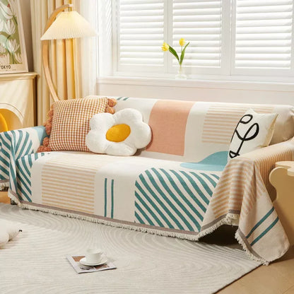 Luxury Chenille Geometric Sofa Cover – Non-Slip All-Season Couch Towel