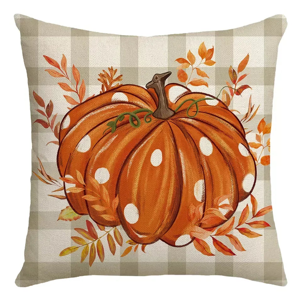 Fall Pumpkin Linen Blend Decorative Throw Pillow Covers 18×18 Inch - DSARD