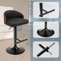 Set of 2 Adjustable Swivel Bar Stools, Cat Scratch Resistant Faux Leather, Wooden Backrest, Black Footrest - DSARD