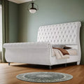 Queen Velvet Sleigh Bed with Scroll Headboard & Footboard