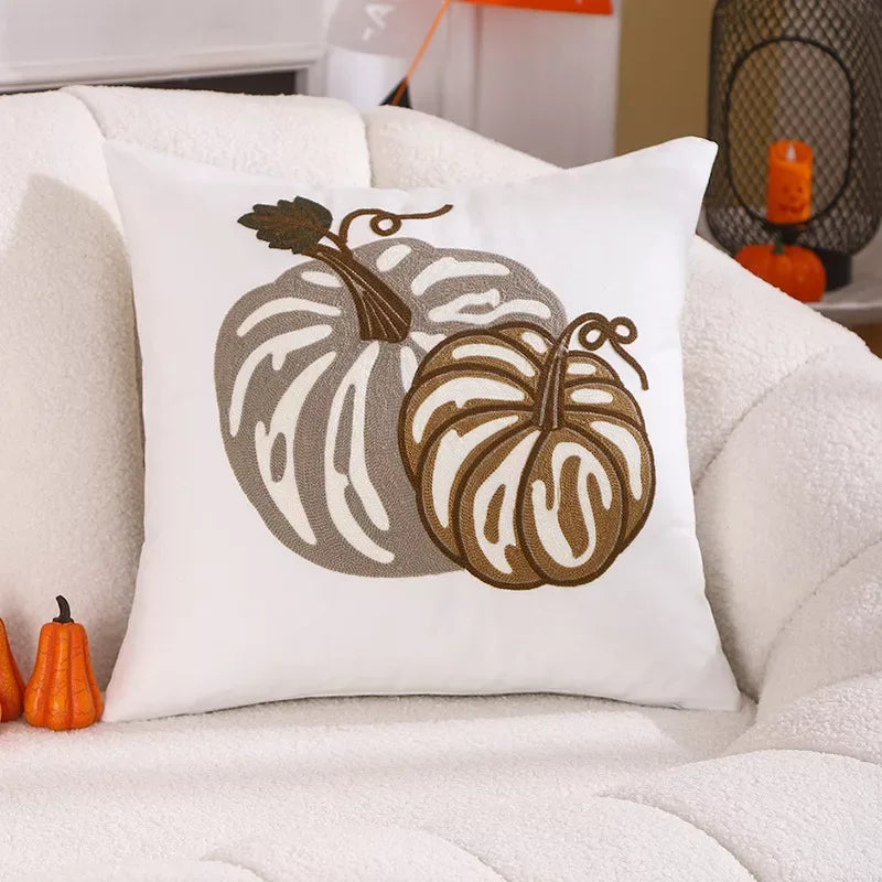 45x45cm Pumpkin Embroidered Cotton Pillow Cover – Cozy Fall Décor - DSARD