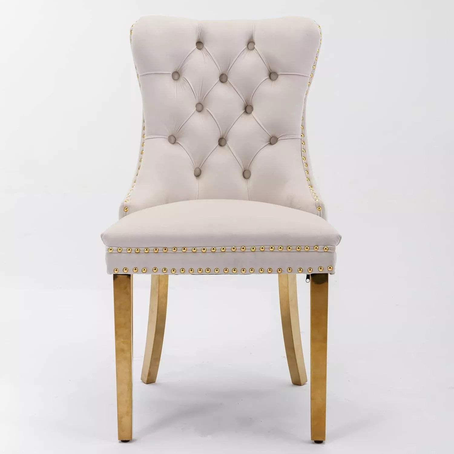 Velvet Dining Chairs Set of 2 – Gold Legs, Tufted Back, Pull Ring Design