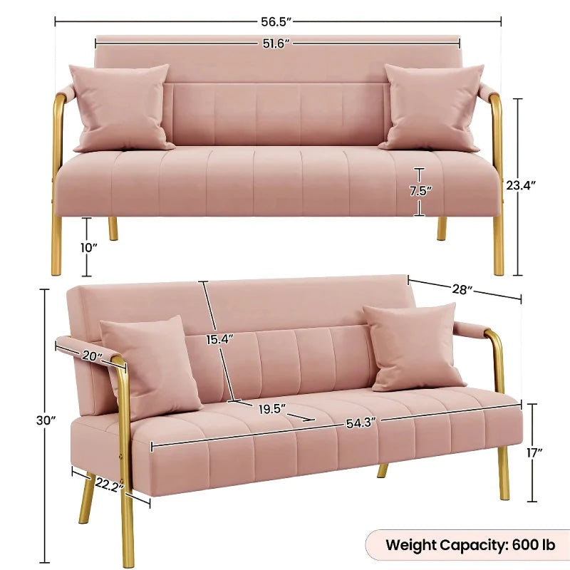 Modern Velvet Loveseat with Gold-Tone Metal Accents - DSARD
