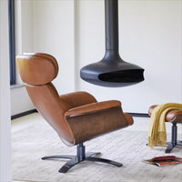 Genuine Leather Recliner Chair with Swivel Base, Ottoman & Adjustable Headrest - DSARD