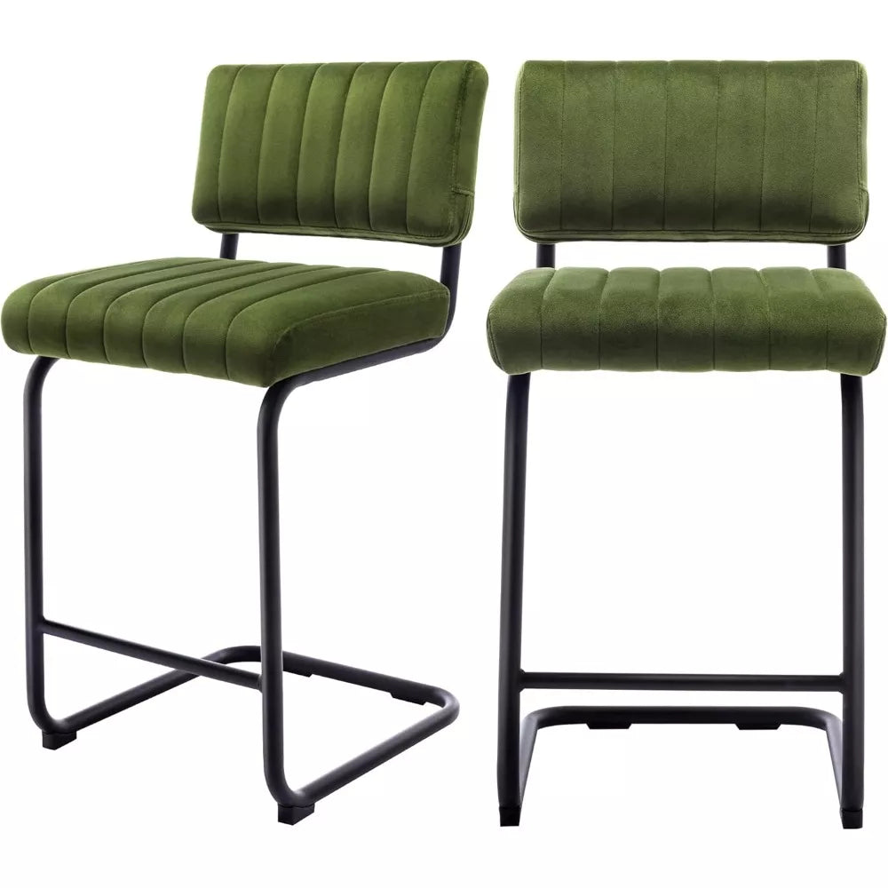 Modern Counter Height Velvet Back Bar Stools with Metal Legs, Set of 2 - DSARD