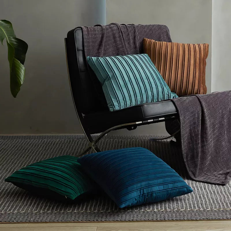 2PCS Velvet Corduroy Throw Pillow Covers with Handmade Pleated Design - DSARD