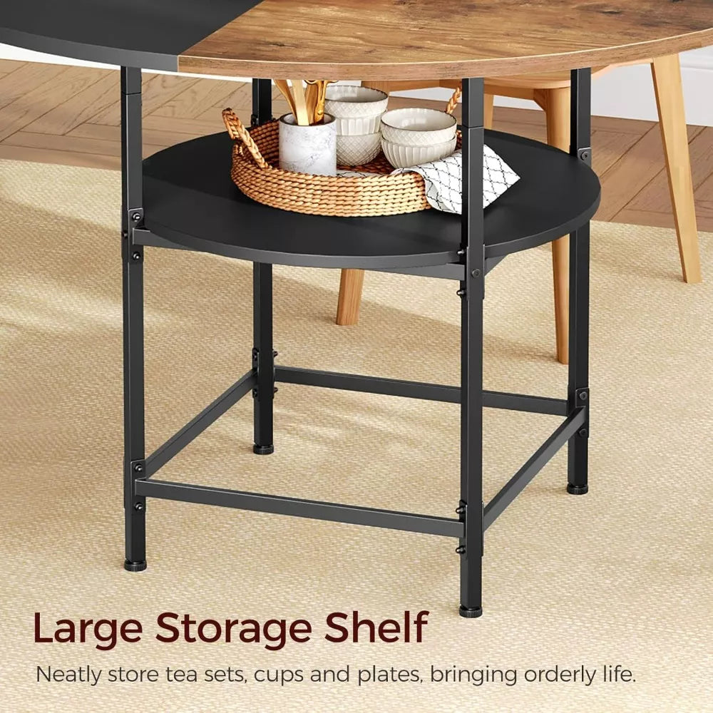 Round Dining Table for 4 with Storage Shelf – 47.2″ Modern Farmhouse Table - DSARD