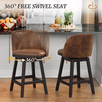 Swivel Faux Leather Counter Height Bar Stools with Back and Nailhead Trim - DSARD