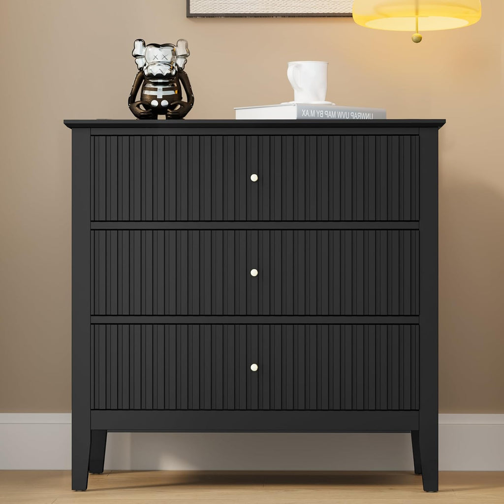 Set of 2 Modern 3-Drawer Premium Nightstands, 30-Inch Tall Fluted Chests with Storage