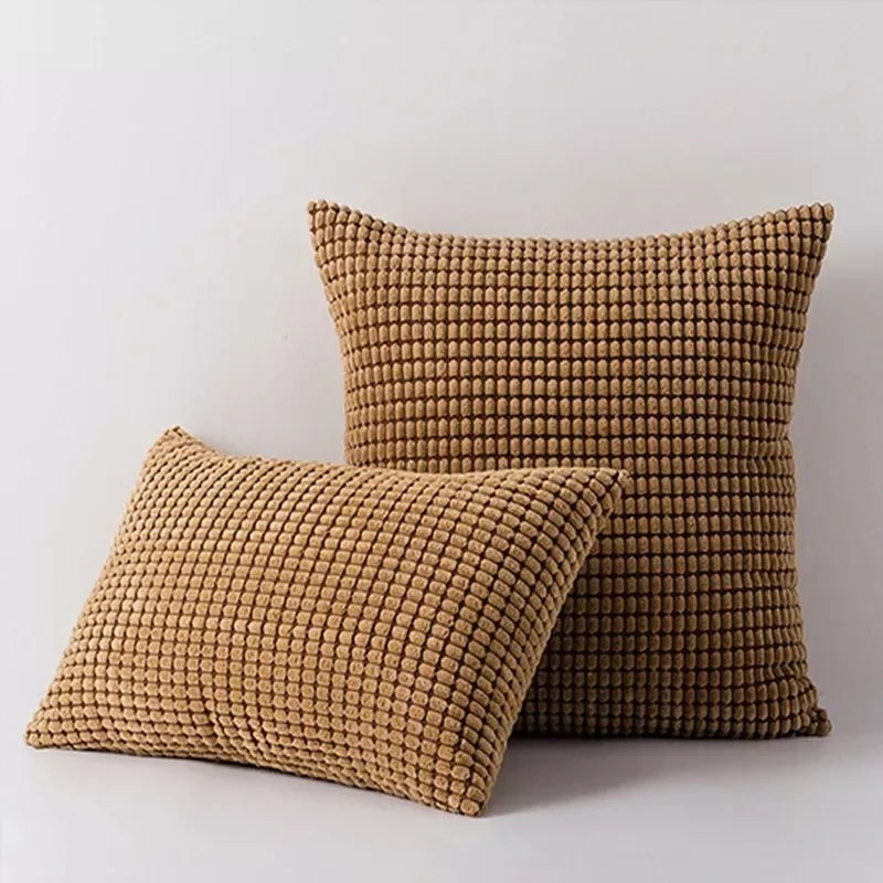 Decorative Corduroy Euro Pillow Cover Striped Cushion Case for Couch Sofa Bed Brown - DSARD