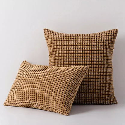 Decorative Corduroy Euro Pillow Cover Striped Cushion Case for Couch Sofa Bed Brown