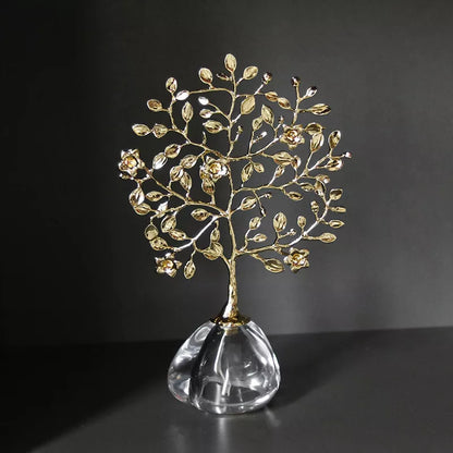 Golden Crystal Money Tree Metal Ornament – Elegant Home Decor
