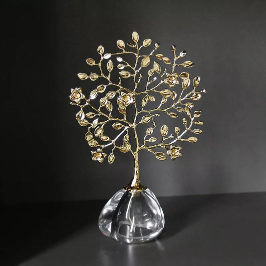 Golden Crystal Money Tree Metal Ornament – Elegant Home Decor
