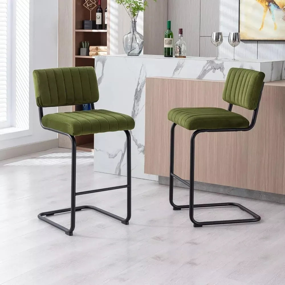 Modern Counter Height Velvet Back Bar Stools with Metal Legs, Set of 2 - DSARD