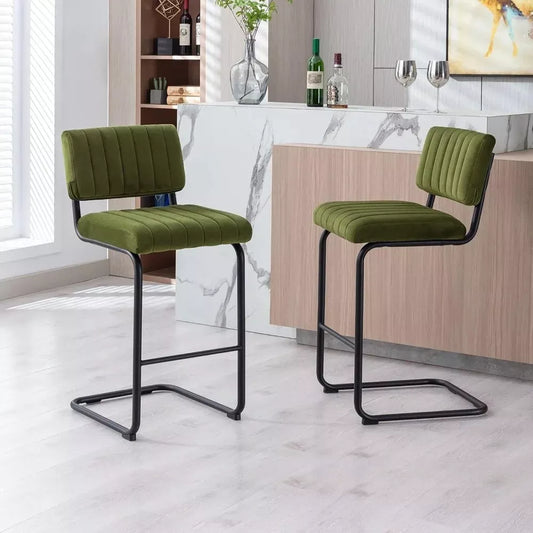 Modern Counter Height Velvet Back Bar Stools with Metal Legs, Set of 2 - DSARD