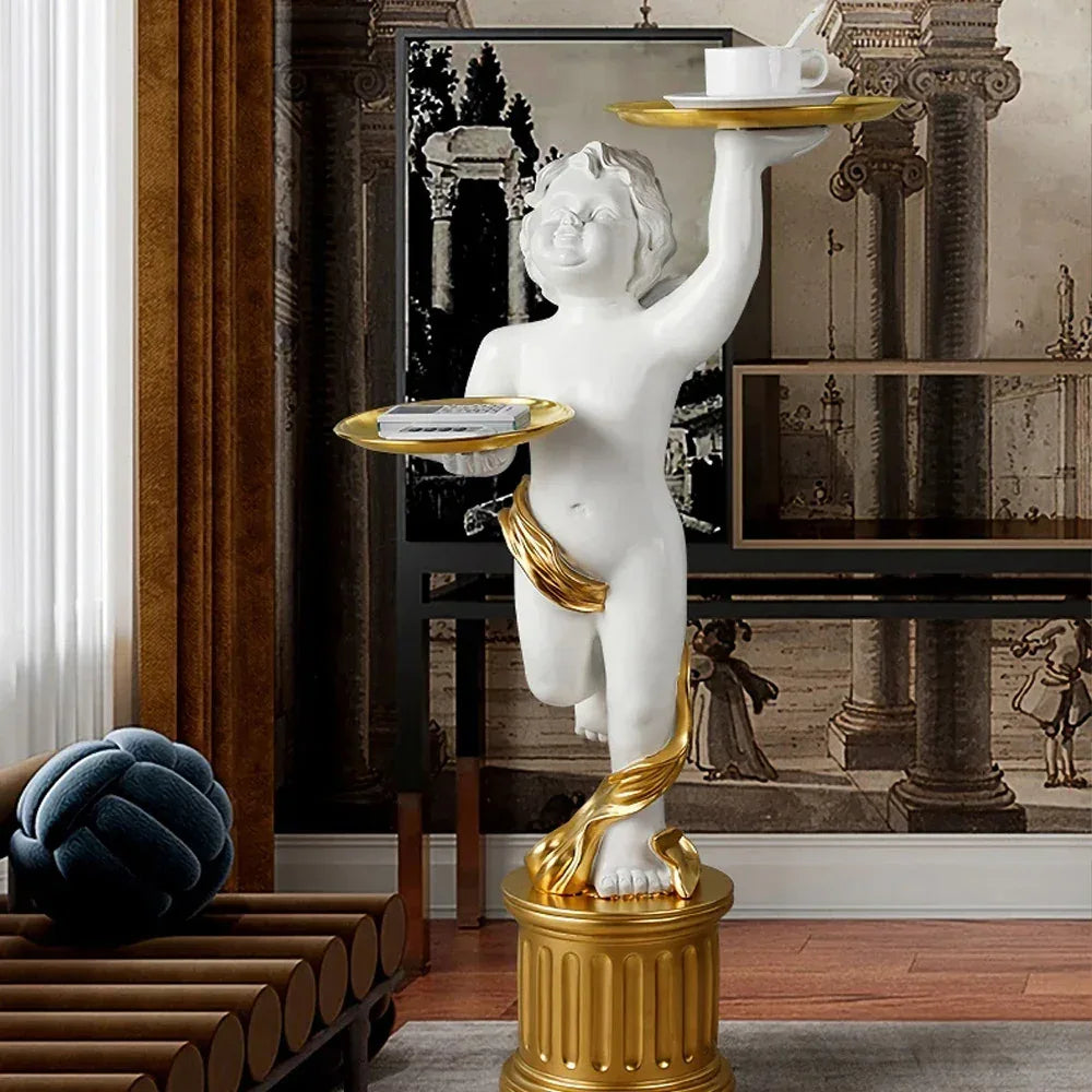 DSARD European Style Cupid Angel Resin Statue with Tray - DSARD
