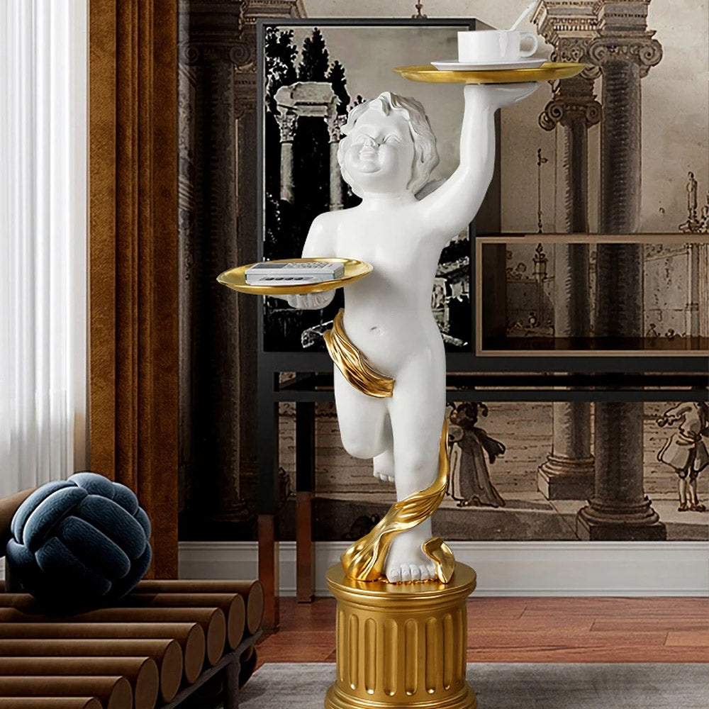 DSARD European Style Cupid Angel Resin Statue with Tray