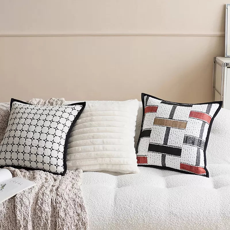 Plaid Knit Throw Pillow Cover – 18×18″ Modern Geometric Waist Cushion for Sofa & Bay Window