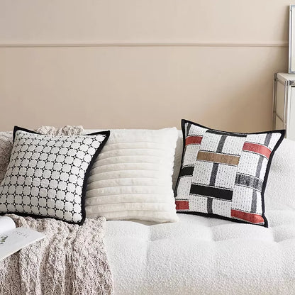 Plaid Knit Throw Pillow Cover – 18×18″ Modern Geometric Waist Cushion for Sofa & Bay Window