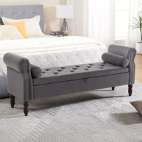King Size Velvet Storage Bench with Tufted Upholstery and Pillows – 67” End of Bed Ottoman - DSARD