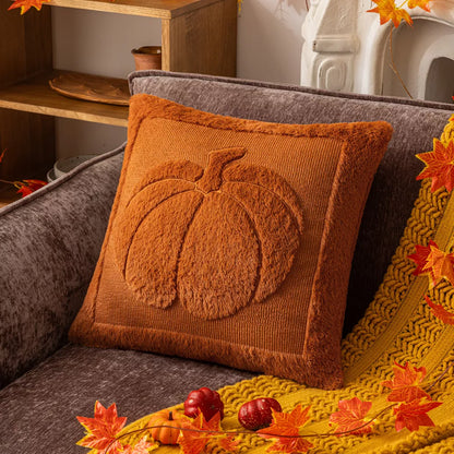 Plush Pumpkin Leaf Cushion Cover – Autumn Faux Fur Pillow Case 18×18 Inc