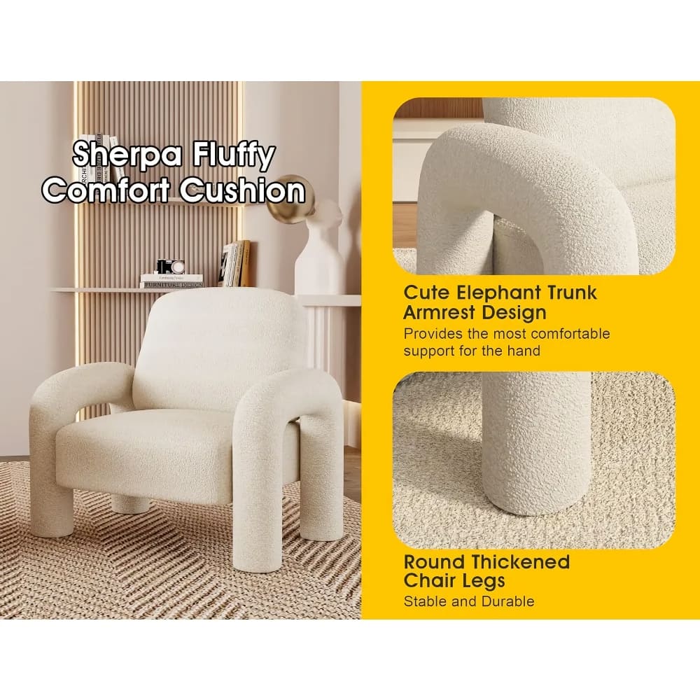 Modern Accent Armchair with Elephant Trunk Armrests and Sherpa Upholstery - DSARD
