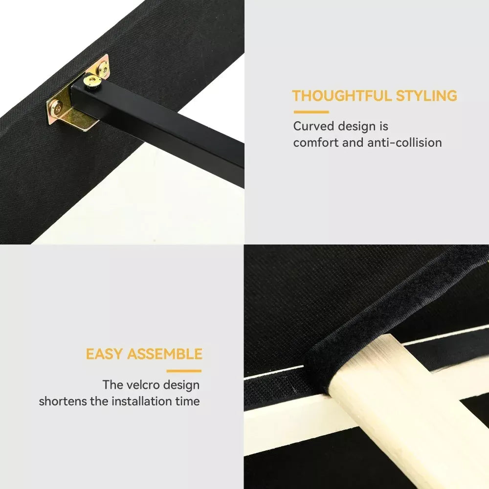 Queen Size LED Faux Leather Bed Frame with Wave Design, No Box Spring Needed - DSARD