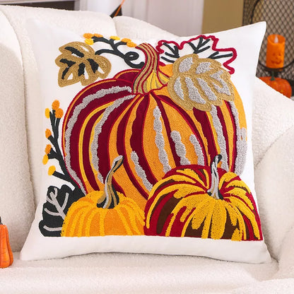 45x45cm Pumpkin Embroidered Cotton Pillow Cover – Cozy Fall Décor