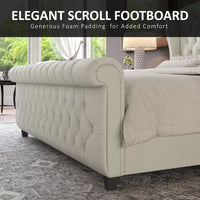King Size Chenille Upholstered Sleigh Bed Frame with Scroll Wingback Headboard - DSARD