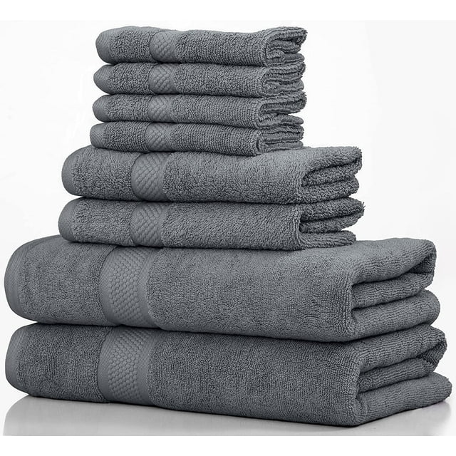 8-Piece Bath Towel Set, 100% Cotton & 600 GSM Bathroom Towels, 2 Bath Towels, 2 Hand Towels & 4 Wash Cloths, High Quality Plush Spa Towels by DSARD - Grey