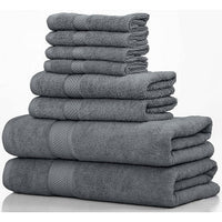 8-Piece Bath Towel Set, 100% Cotton & 600 GSM Bathroom Towels, 2 Bath Towels, 2 Hand Towels & 4 Wash Cloths, High Quality Plush Spa Towels by DSARD - Grey