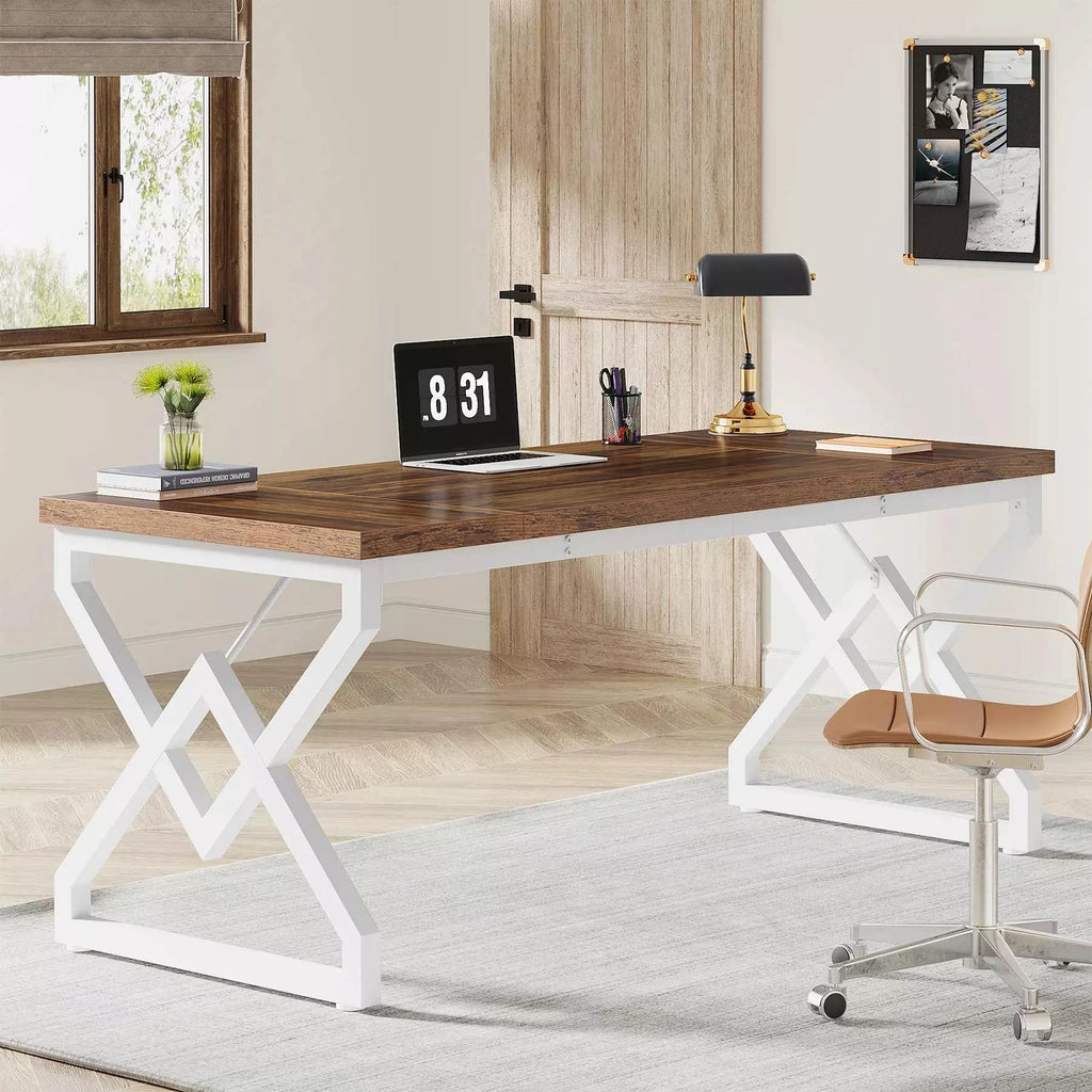 Large 63-inch Executive Office Desk with Thickened Wooden Top & Metal Frame - DSARD
